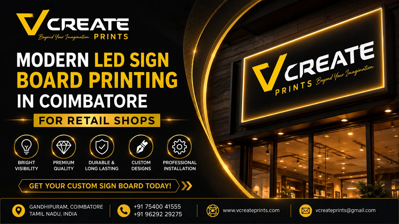 Modern LED Sign Board Printing in Coimbatore for Retail Shops